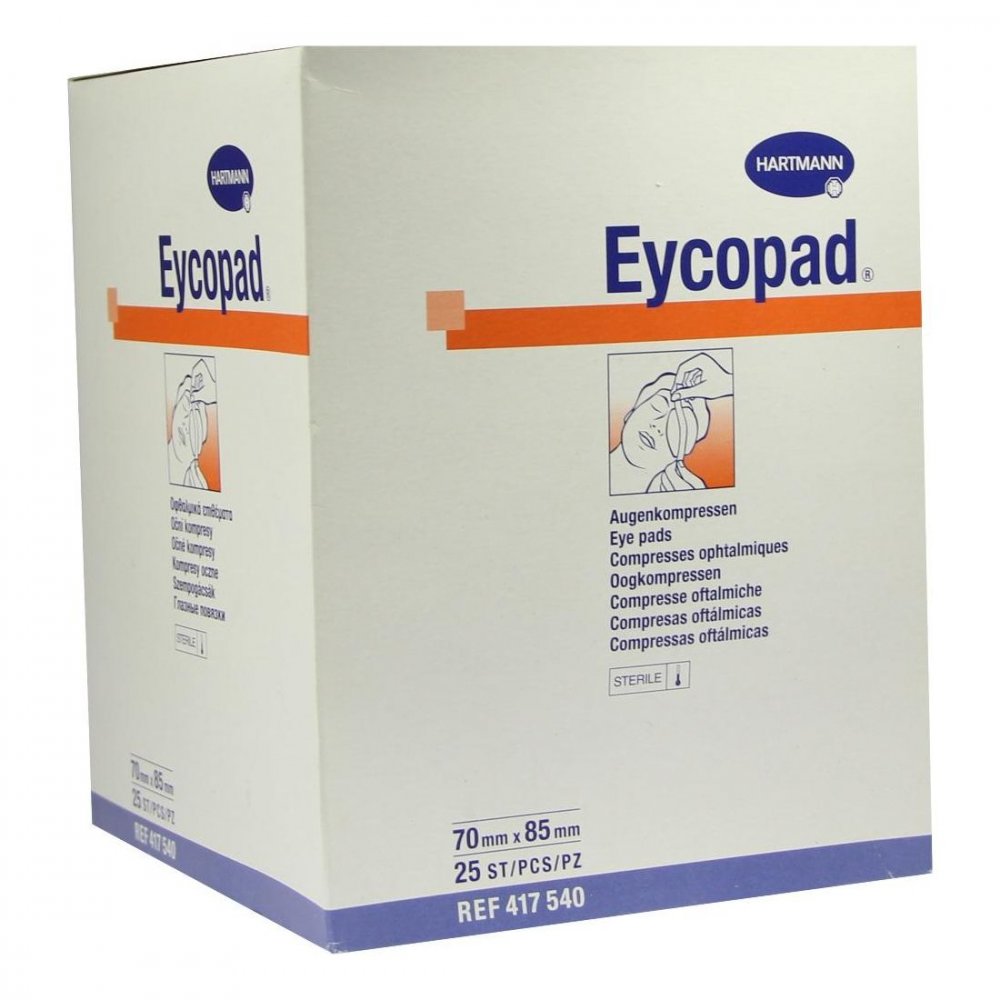 Das Produktfoto zeigt Eycopad Augenkompressen 70x85 Mm Steril (25 stk) PZN 02733310