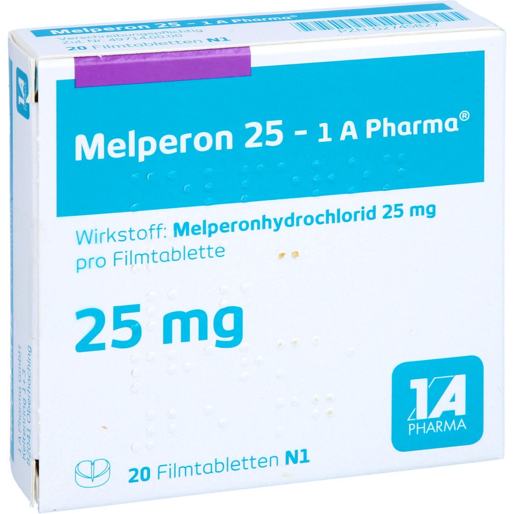 Das Produktfoto zeigt Melperon 25-1a Pharma Filmtabletten (20 stk) PZN 02745827