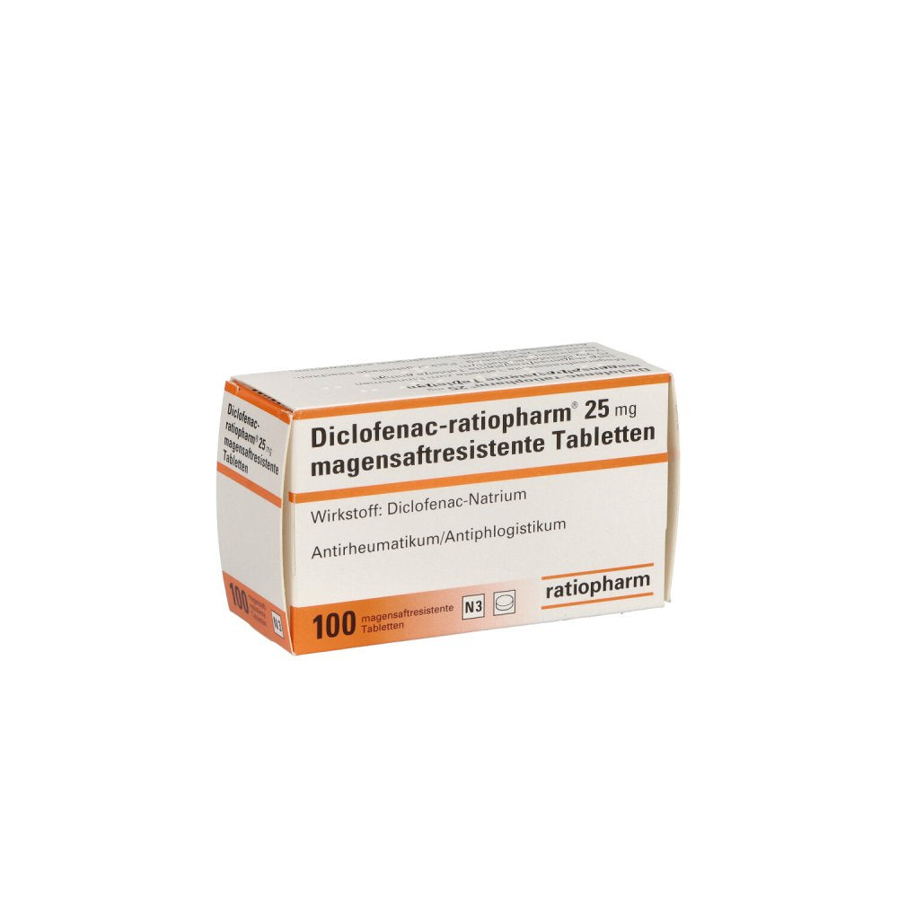 Das Produktfoto zeigt Diclofenac-Ratiopharm 25 Mg Magensaftres.Tabl. (100 stk) PZN 02755760