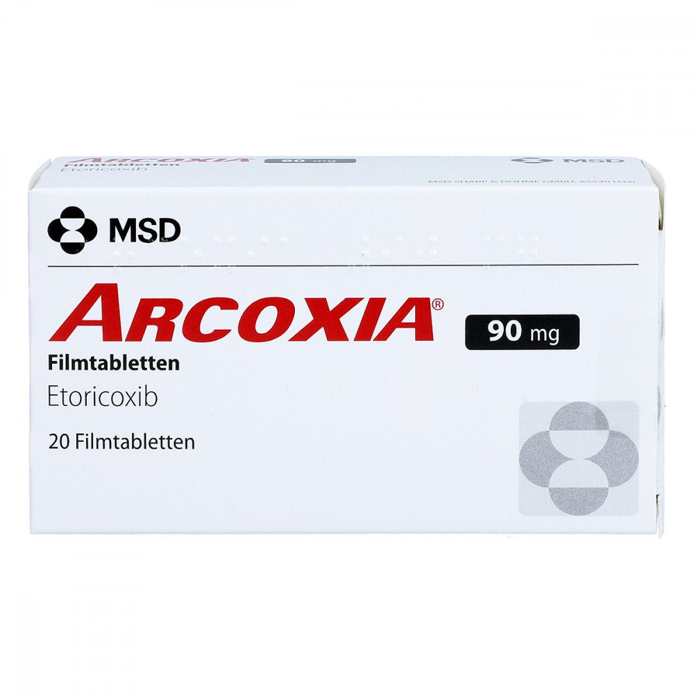 Das Produktfoto zeigt Arcoxia 90 Mg Filmtabletten (20 stk) PZN 02760962