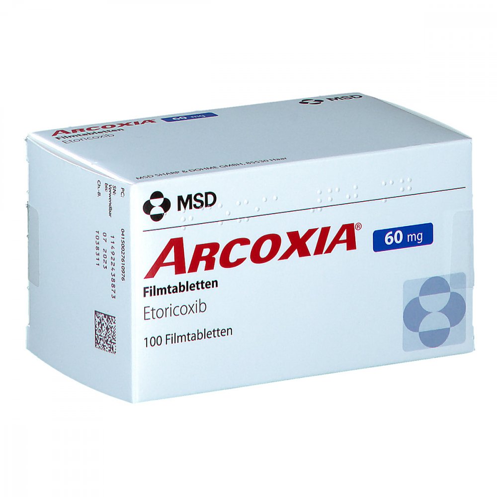 Das Produktfoto zeigt Arcoxia 60 Mg Filmtabletten (100 stk) PZN 02761097
