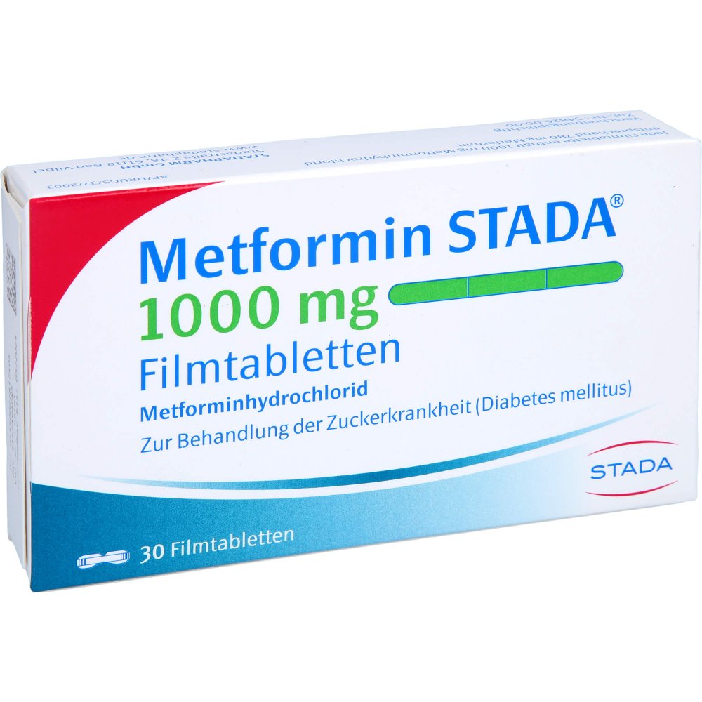 Das Produktfoto zeigt Metformin Stada 1000 Mg Filmtabletten (30 stk) PZN 02781740