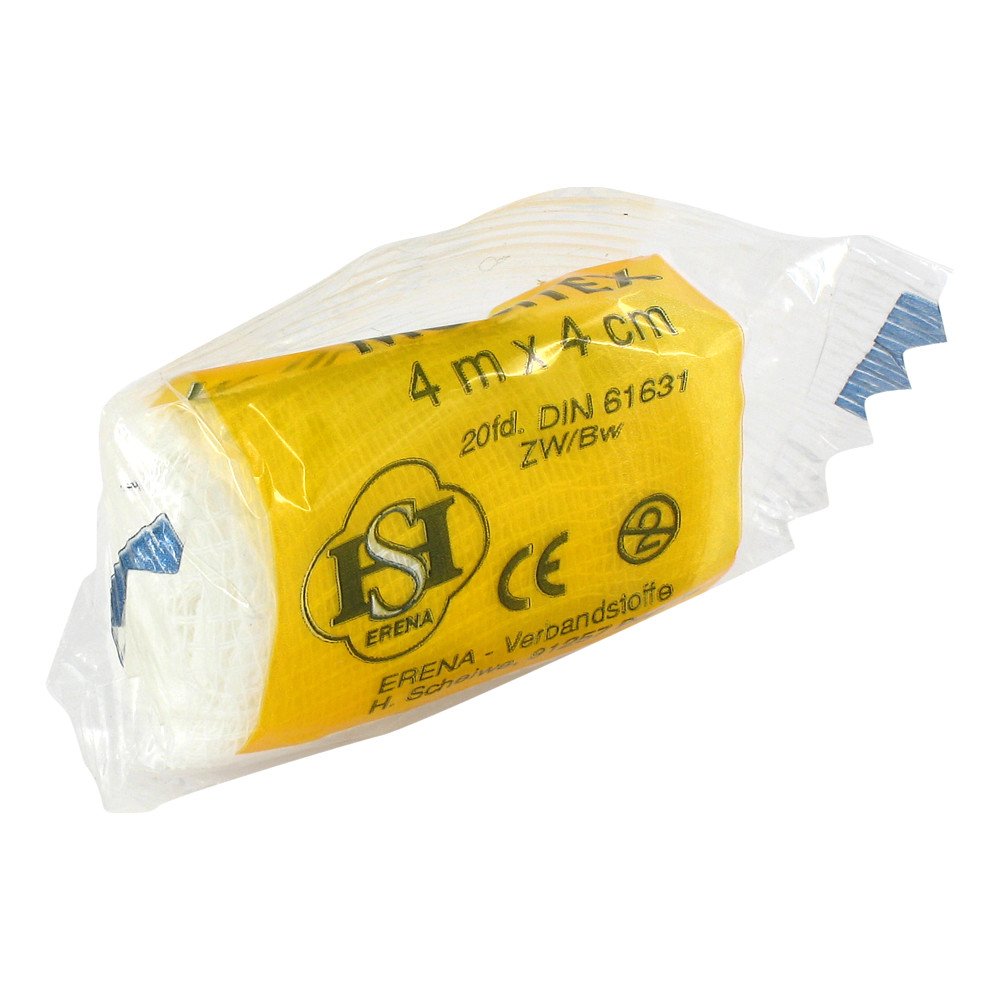 Das Produktfoto zeigt Mubitex Mullbinden 4 Cm Einzeln In Cello (1 stk) PZN 02795073