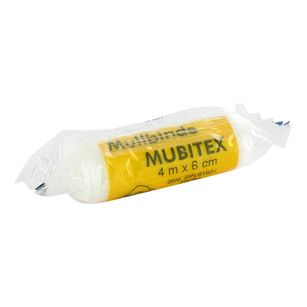 Das Produktfoto zeigt Mubitex Mullbinden 6 Cm Einzeln In Cello (1 stk) PZN 02795096