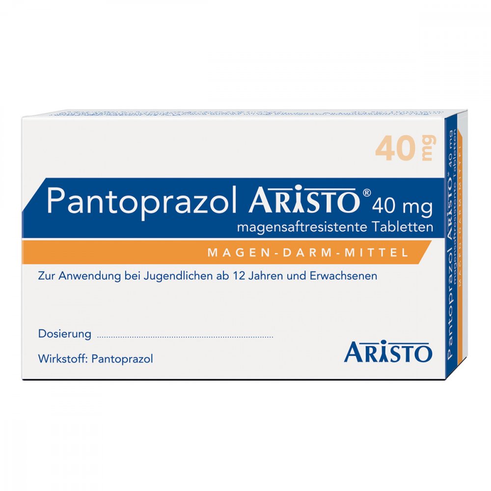 Das Produktfoto zeigt Pantoprazol Aristo 40 Mg Magensaftres.Tabletten (56 stk) PZN 02850412