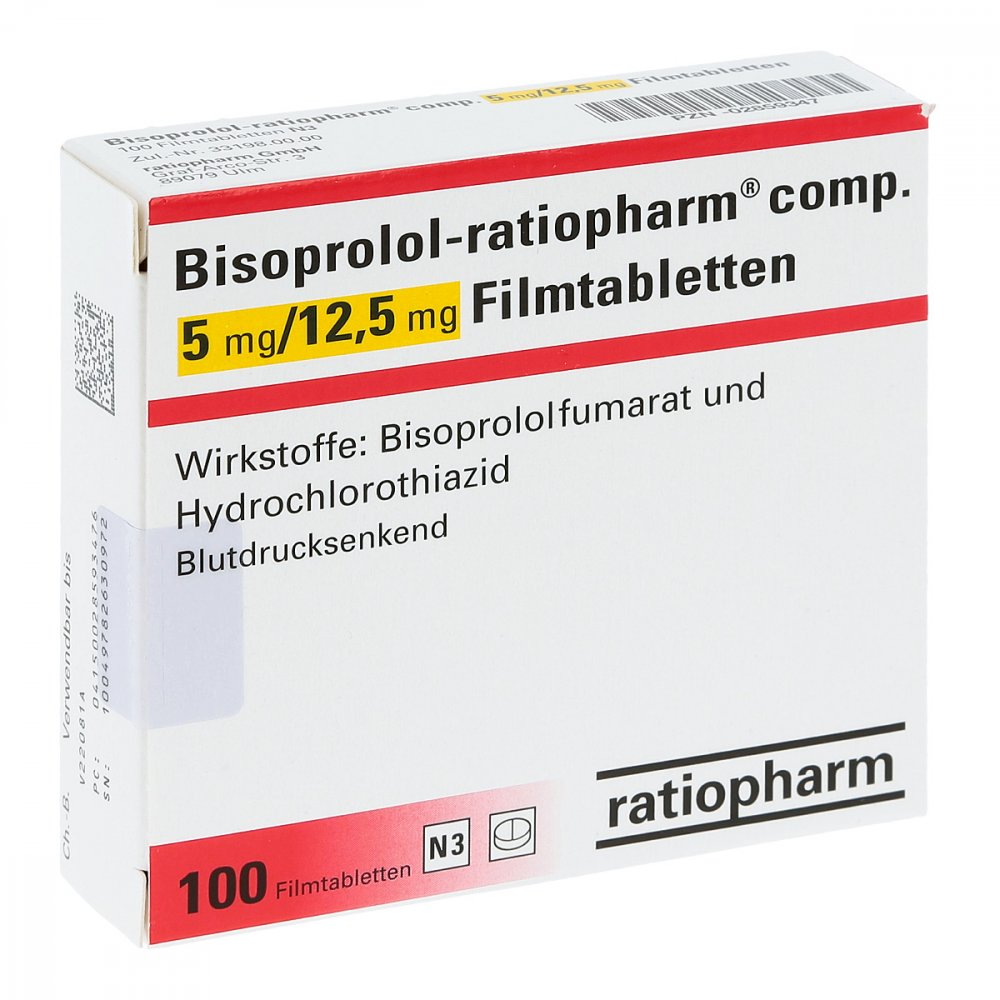 Bisoprolol-Ratiopharm Comp.5 Mg/12,5 Mg Filmtabl. (100 stk)