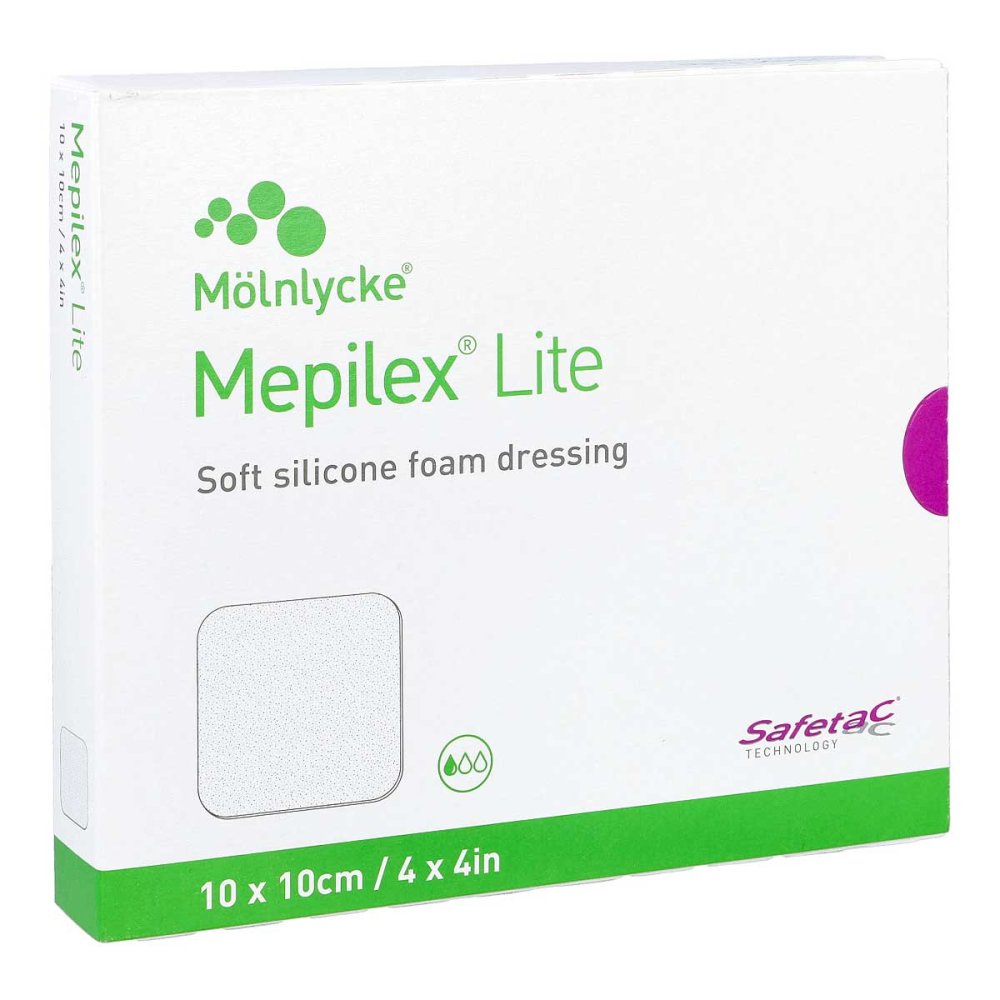 Das Produktfoto zeigt Mepilex Lite Schaumverband 10x10 Cm Steril (5 stk) PZN 02884428