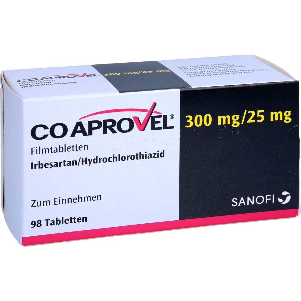 Das Produktfoto zeigt Coaprovel 300 Mg/25 Mg Filmtabletten (98 stk) PZN 02912509
