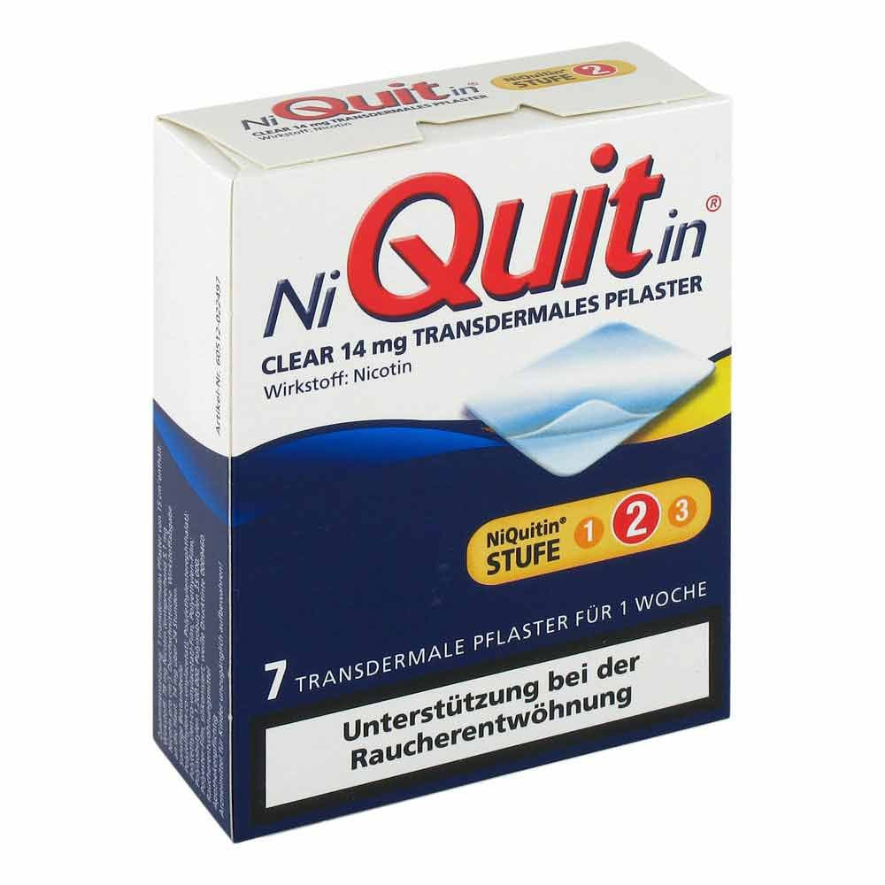Das Produktfoto zeigt Niquitin Clear 14 Mg Transdermale Pflaster (7 stk) PZN 02919664