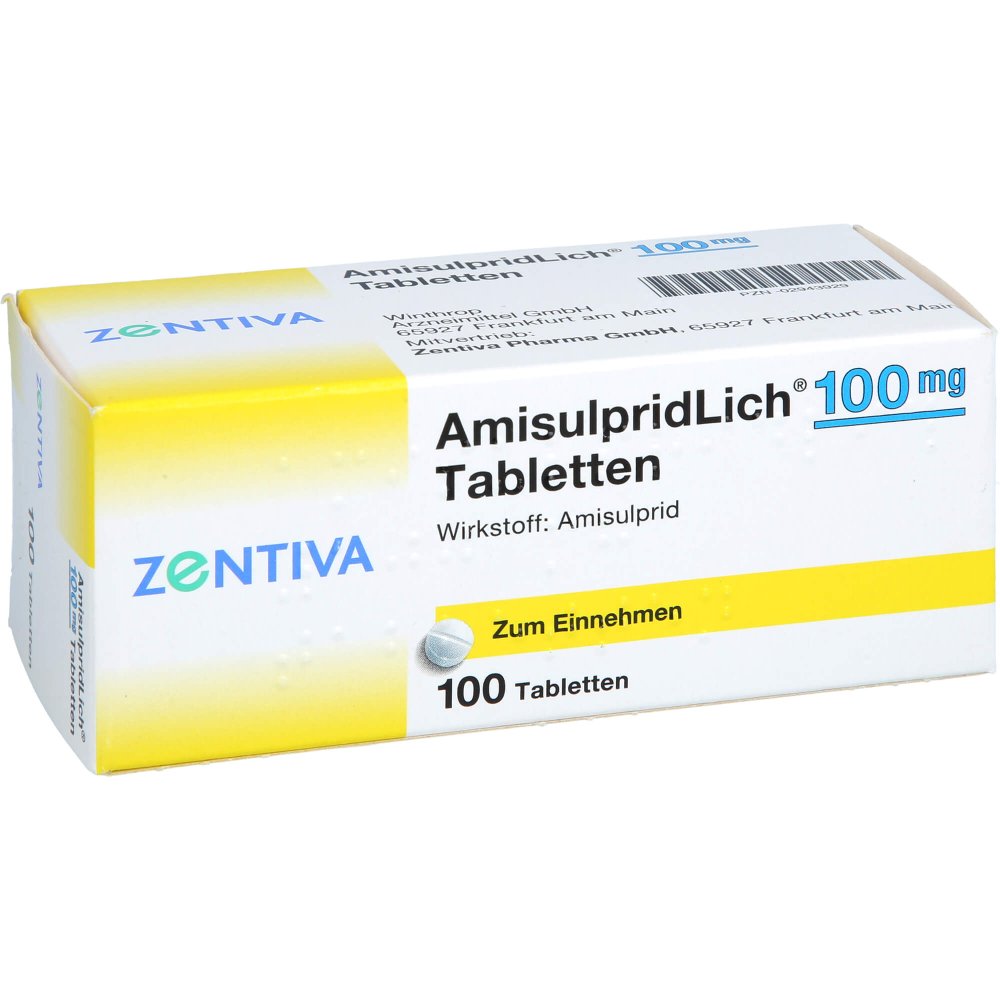 Das Produktfoto zeigt Amisulpridlich 100 Mg Tabletten (100 stk) PZN 02943929