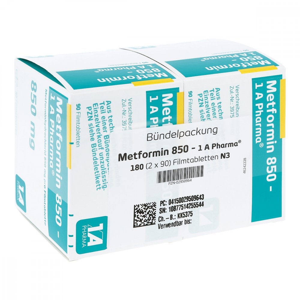 Metformin 850-1a Pharma Filmtabletten (180 stk)