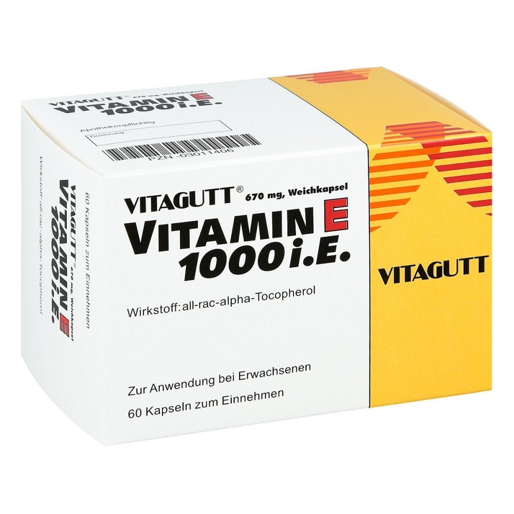 Das Produktfoto zeigt Vitagutt Vitamin E 1000 Weichkapseln (60 stk) PZN 03011406