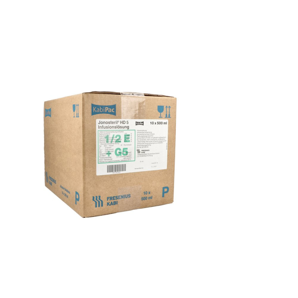 Das Produktfoto zeigt Jonosteril Hd 5 Plastik Infusionslösung (10X500 ml) PZN 03015522