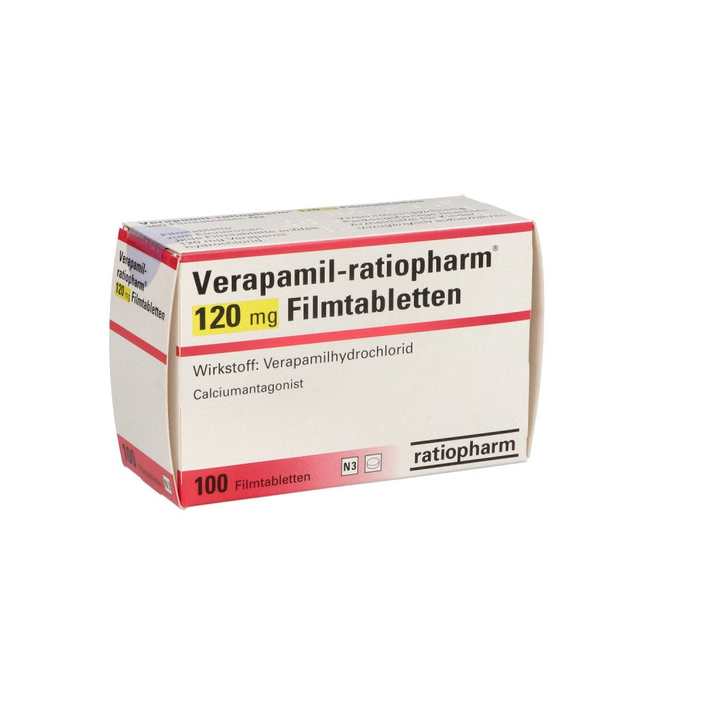 Das Produktfoto zeigt Verapamil-Ratiopharm 120 Mg Filmtabletten (100 stk) PZN 03043458