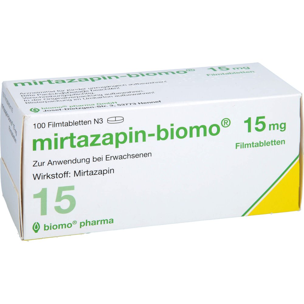 Das Produktfoto zeigt Mirtazapin-Biomo 15 Mg Filmtabletten (100 stk) PZN 03045546