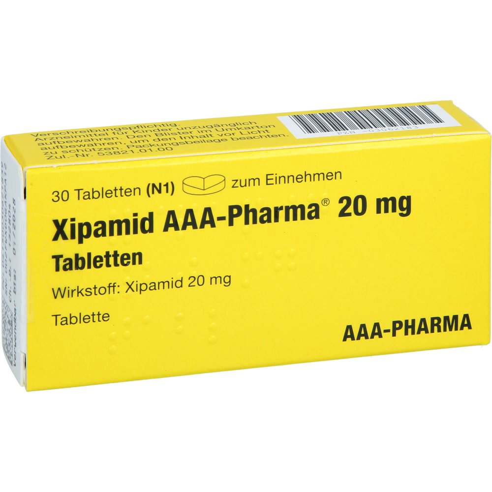 Das Produktfoto zeigt Xipamid 20 Mg Aaa-Pharma Tabletten (30 stk) PZN 03062183