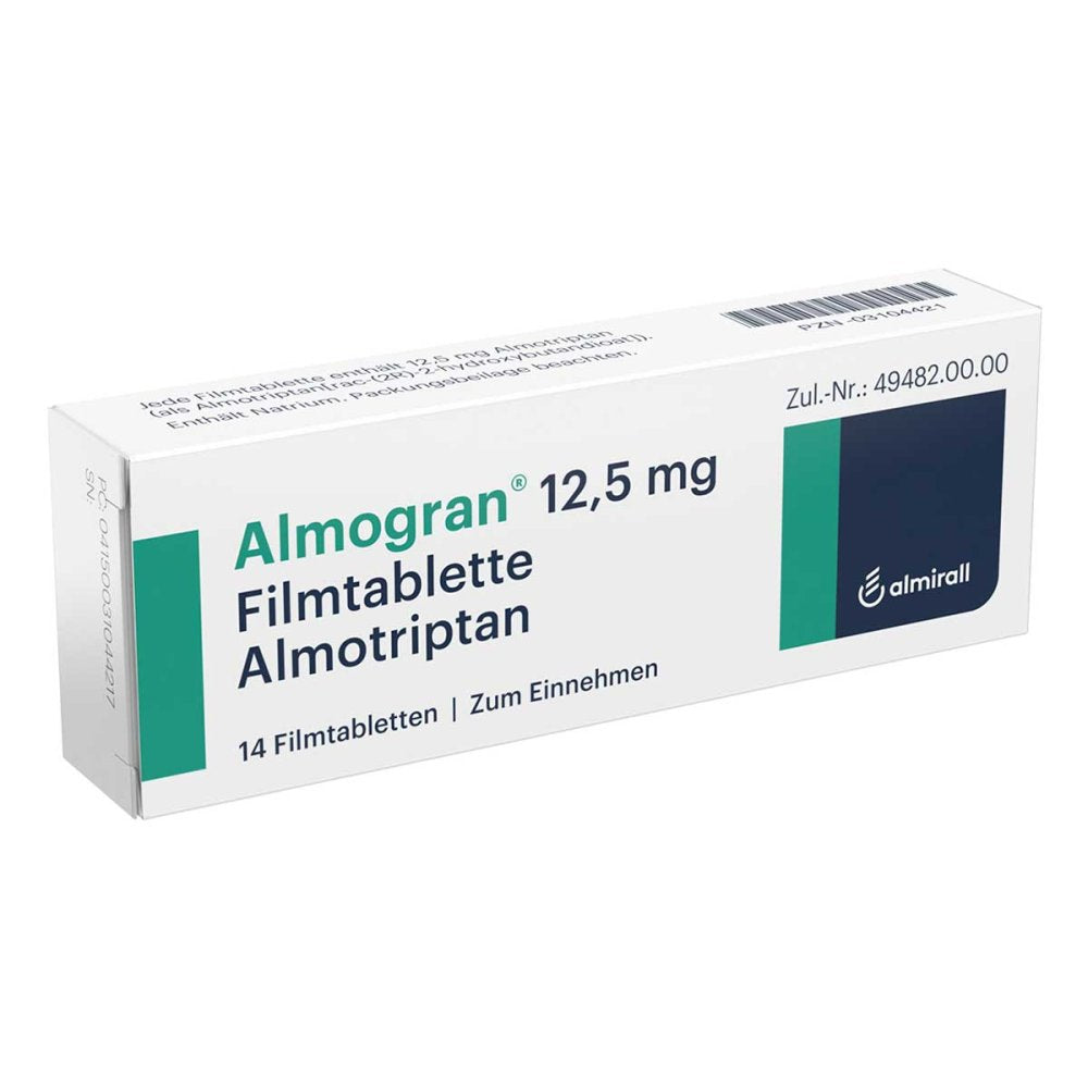 Das Produktfoto zeigt Almogran 12,5 Mg Filmtabletten (14 stk) PZN 03104421