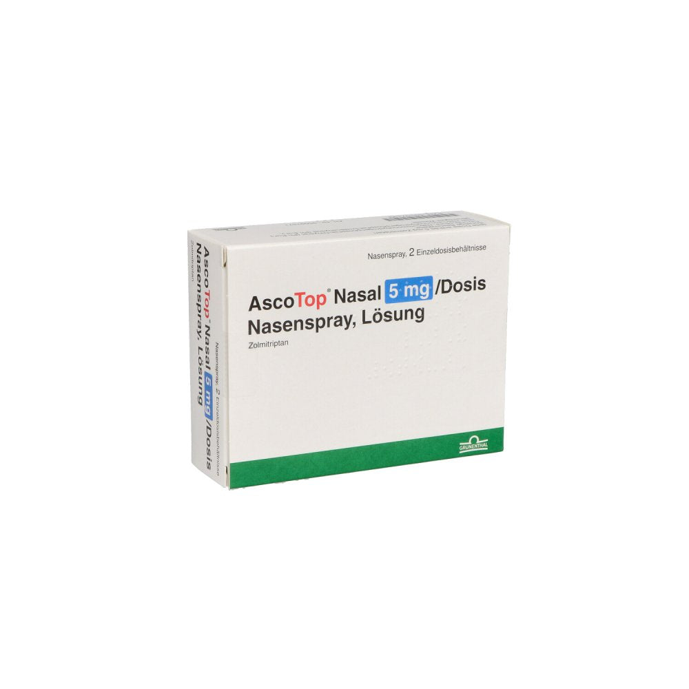 Das Produktfoto zeigt Ascotop Nasal 5 Mg/Dosis Einzeldosis-Nasenspray (2 stk) PZN 03107193