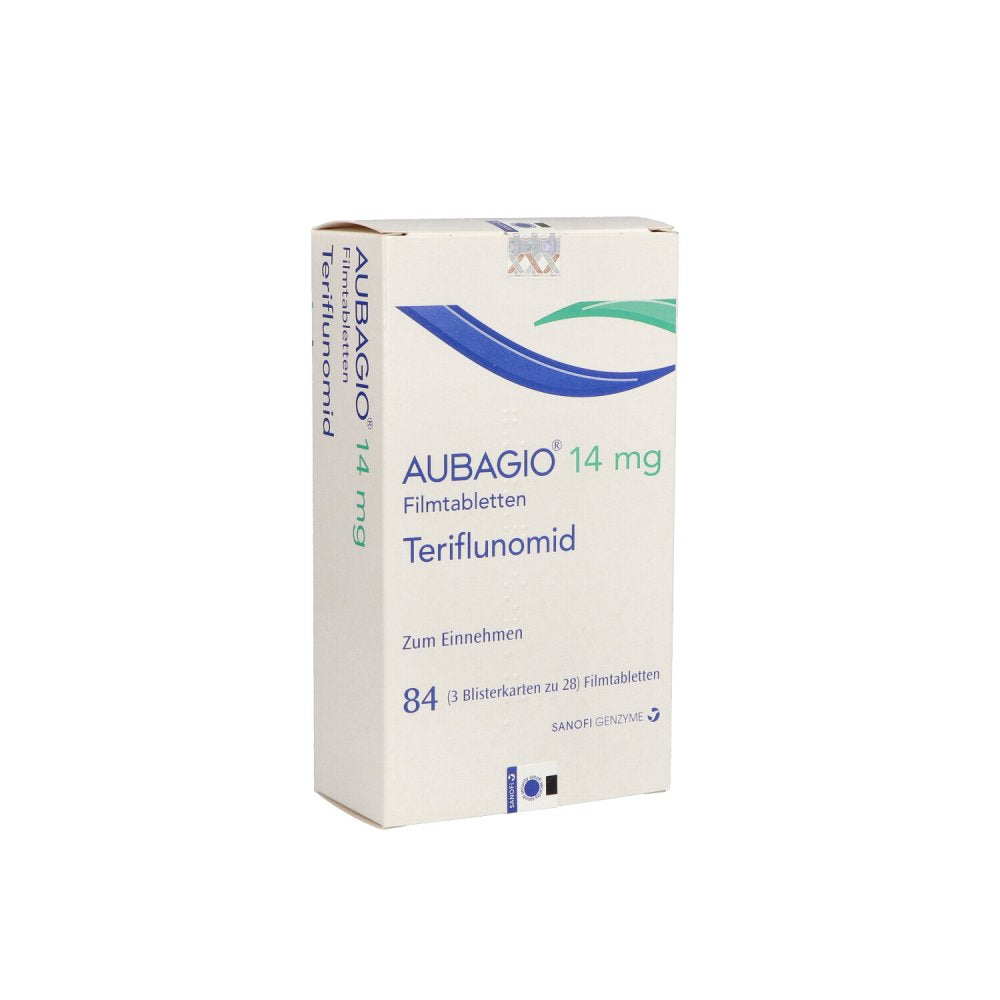 Das Produktfoto zeigt Aubagio 14 Mg Filmtabletten (84 stk) PZN 03118162