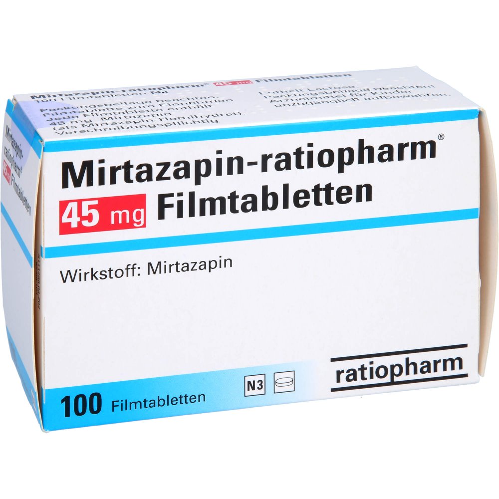 Das Produktfoto zeigt Mirtazapin-Ratiopharm 45 Mg Filmtabletten (100 stk) PZN 03120503