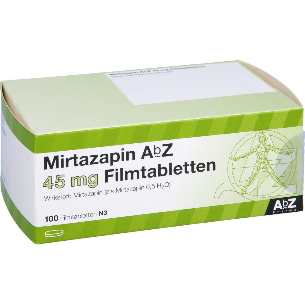Das Produktfoto zeigt Mirtazapin Abz 45 Mg Filmtabletten (100 stk) PZN 03123217