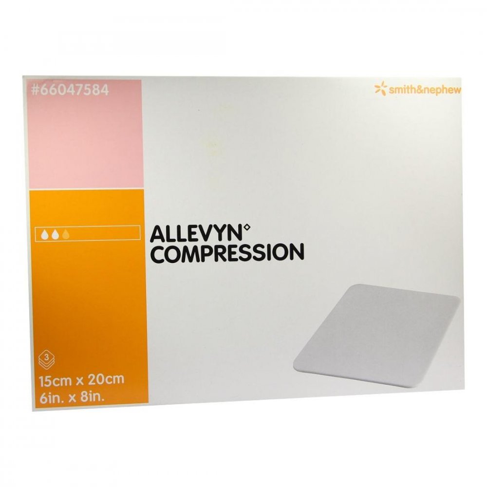 Das Produktfoto zeigt Allevyn Compression 15x20 Cm Hydrosel.Wundauflage (3 stk) PZN 03126954