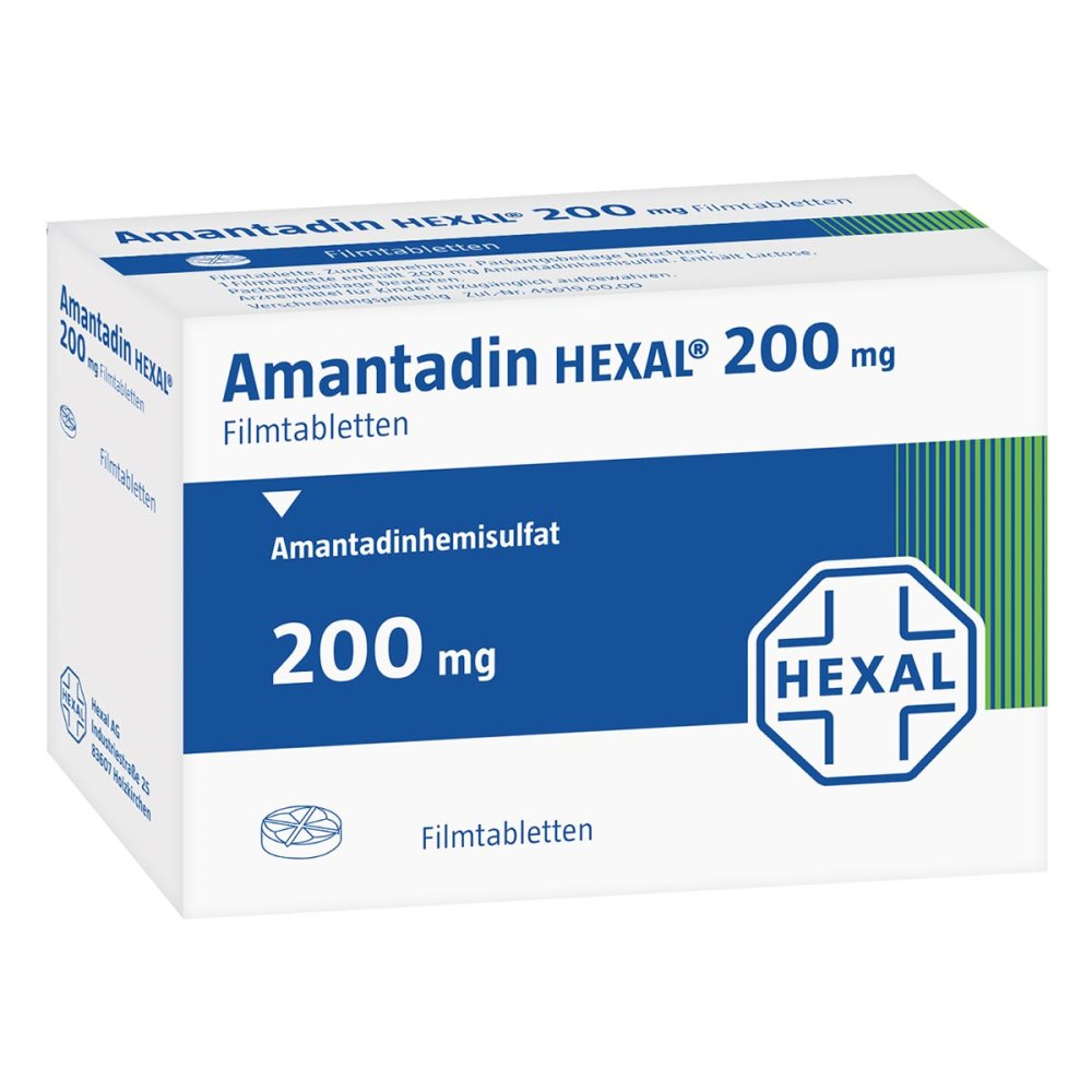 Das Produktfoto zeigt Amantadin Hexal 200 Mg Filmtabletten (100 stk) PZN 03133948