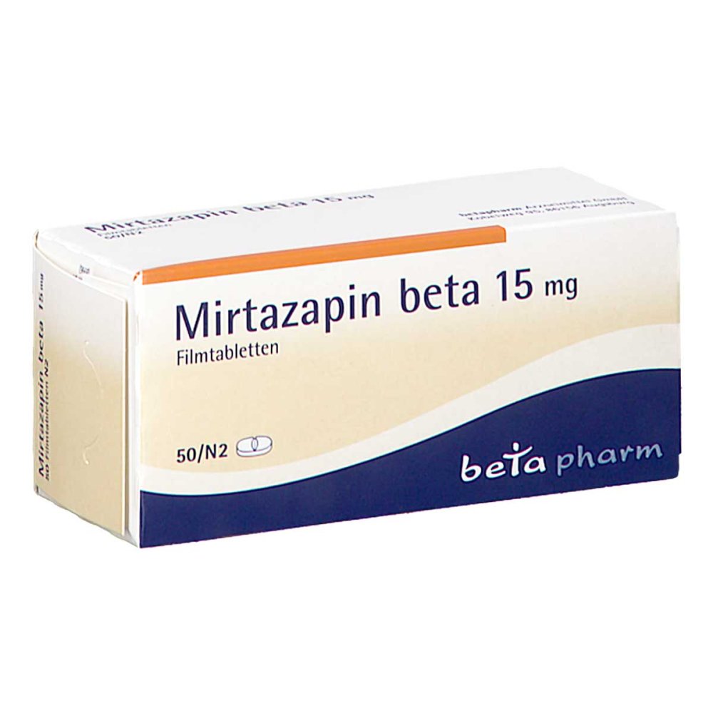 Das Produktfoto zeigt Mirtazapin Beta 15 Mg Filmtabletten (50 stk) PZN 03136378