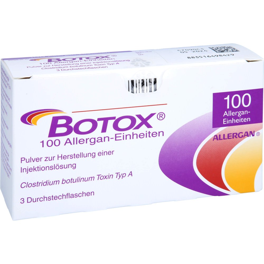 Das Produktfoto zeigt Botox Multipack 3x100 Allergan-E. P.Z.H.E.Inj.-L. (1 Pck) PZN 03136734