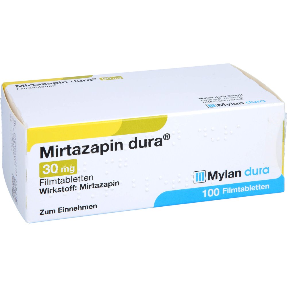 Das Produktfoto zeigt Mirtazapin Dura 30 Mg Filmtabletten (100 stk) PZN 03152816