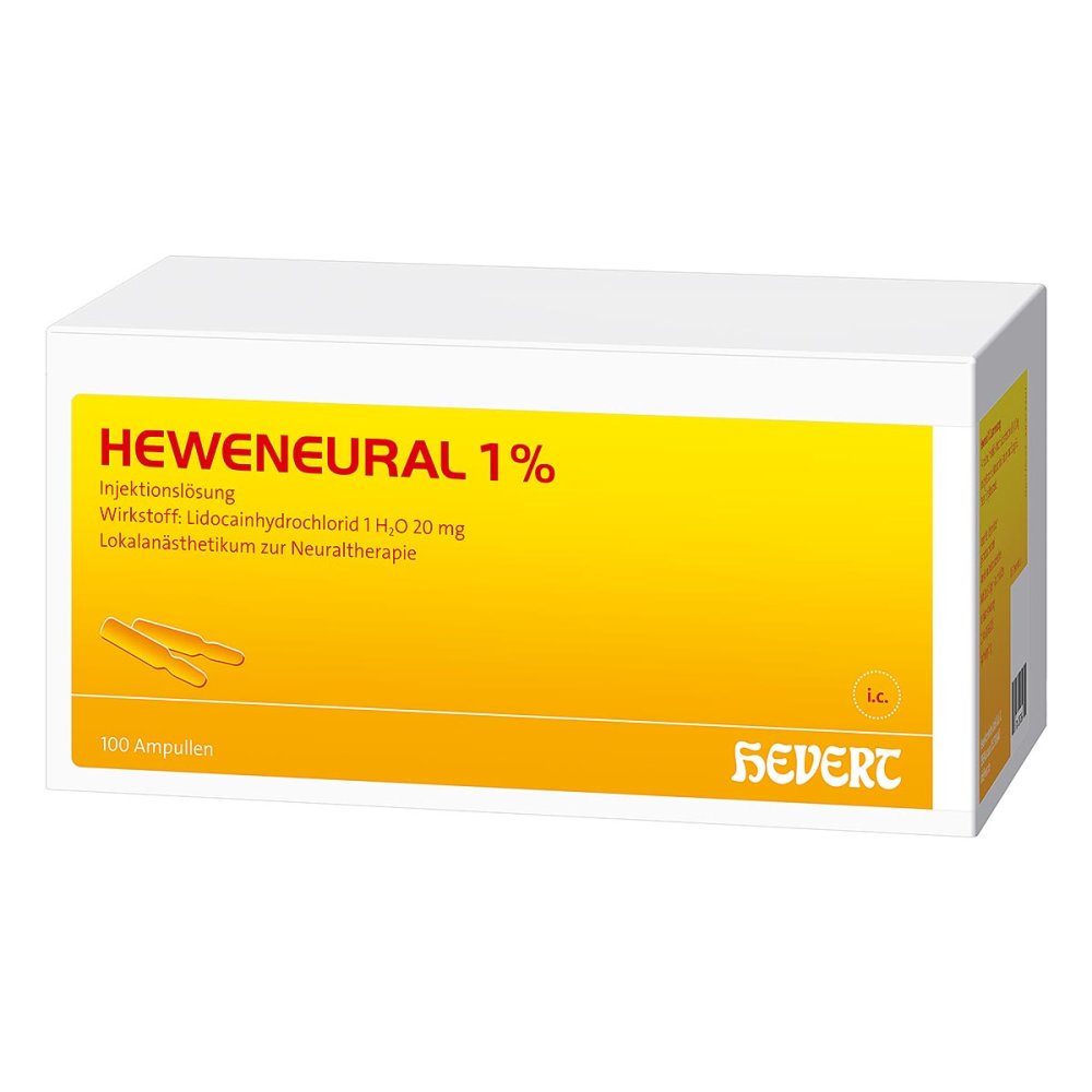 Das Produktfoto zeigt Heweneural 1% Injektionslösung Ampullen (100X2 ml) PZN 03173066