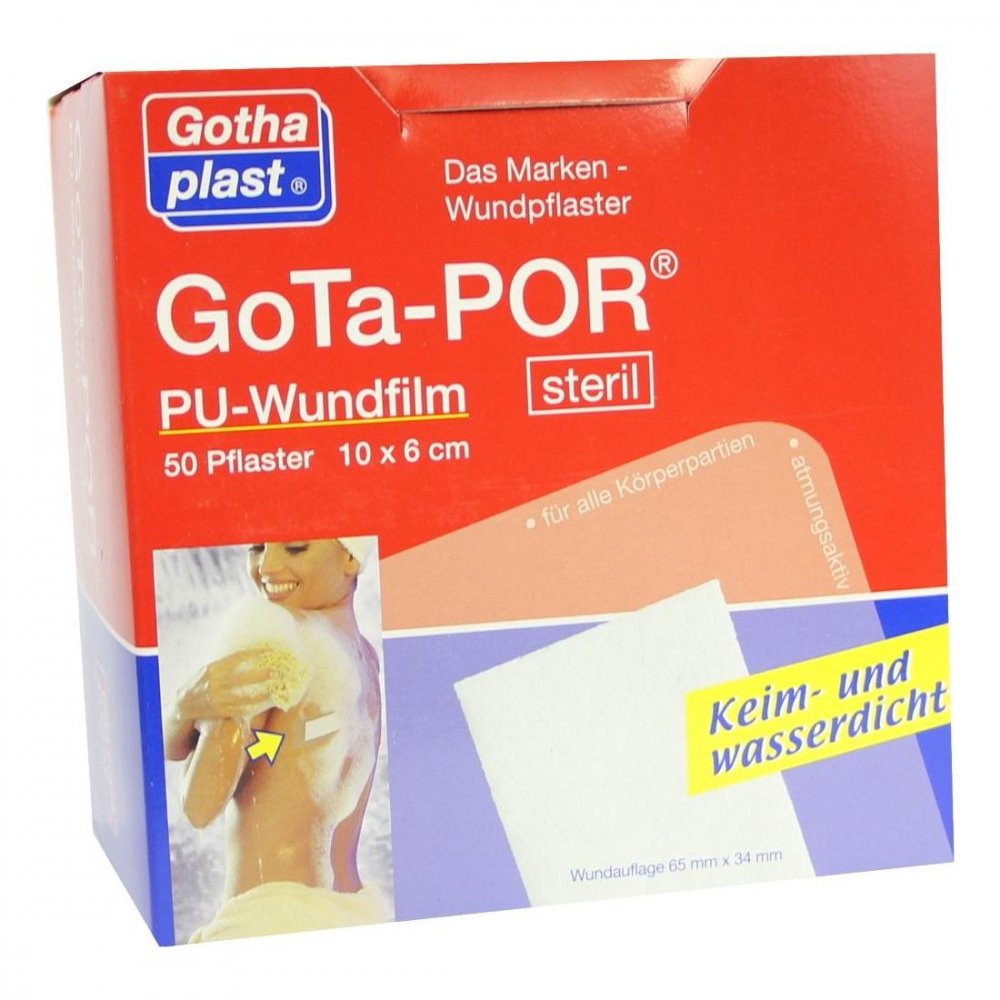 Das Produktfoto zeigt Gota-Por Pu Wundfilm 10x6 Cm Steril Pflaster (50 stk) PZN 03182504