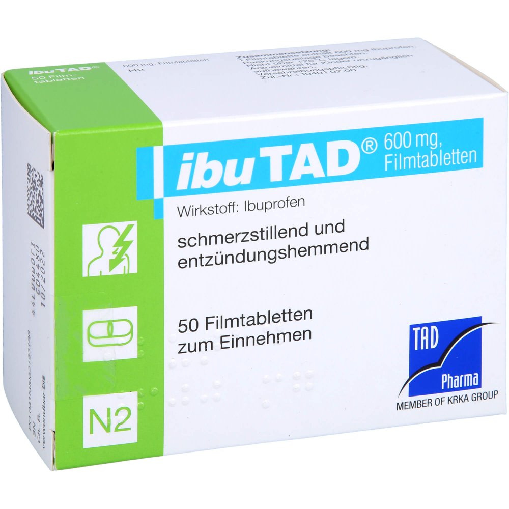 Das Produktfoto zeigt Ibutad 600 Mg Filmtabletten (50 stk) PZN 03219319