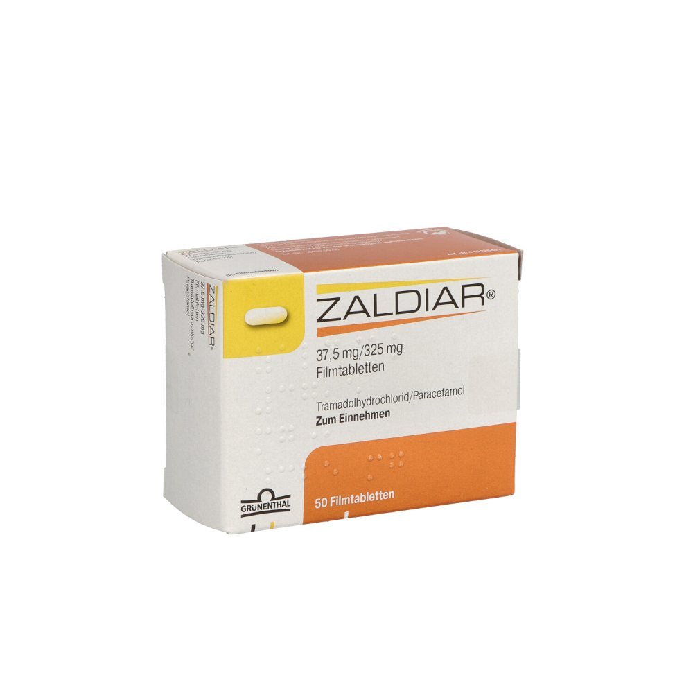 Das Produktfoto zeigt Zaldiar 37,5 Mg/325 Mg Filmtabletten (50 stk) PZN 03235985
