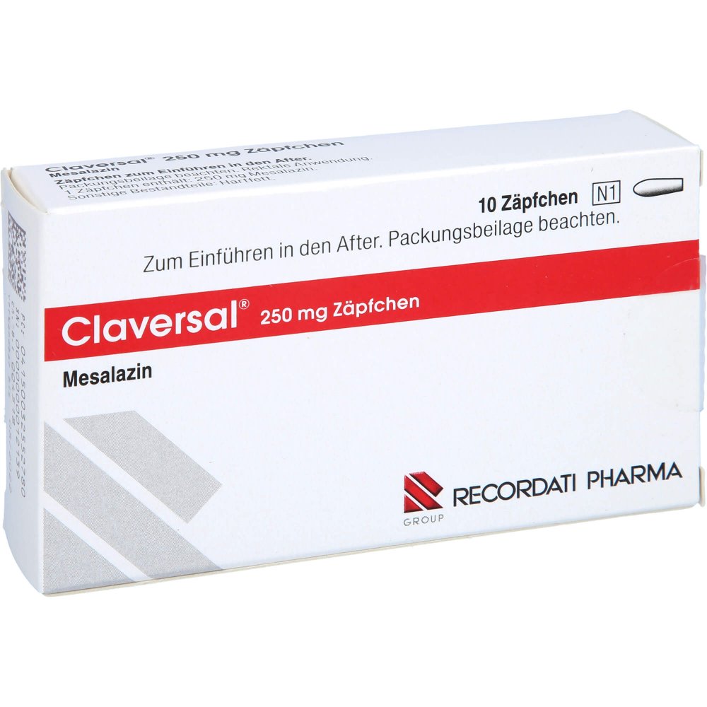 Das Produktfoto zeigt Claversal 250 Mg Zäpfchen (10 stk) PZN 03255278