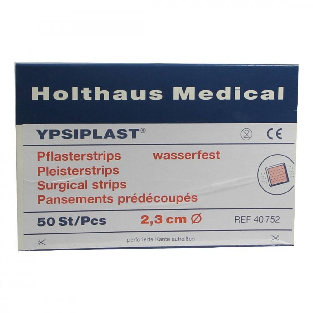 Das Produktfoto zeigt Pflasterstrips Ypsiplast Wasserfest 2,3 Cm Rund (50 stk) PZN 03271283
