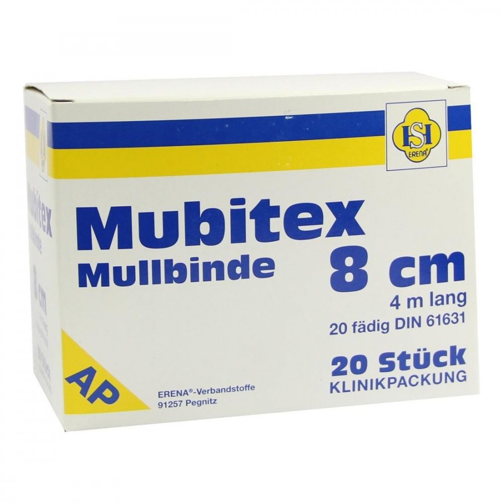 Das Produktfoto zeigt Mubitex Mullbinden 8 Cm Ohne Cello (20 stk) PZN 03289449