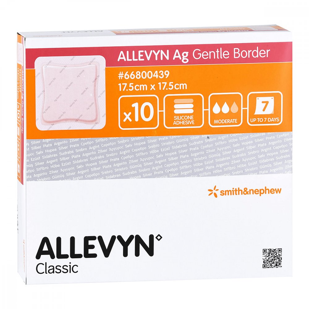 Das Produktfoto zeigt Allevyn Ag Gentle Border 17,5x17,5 Cm Wundverband (10 stk) PZN 03296202
