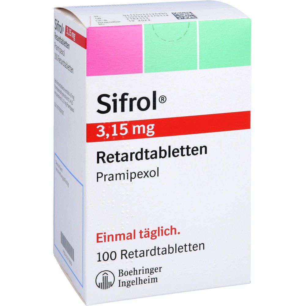 Das Produktfoto zeigt Sifrol 3,15 Mg Retardtabletten (100 stk) PZN 03319699