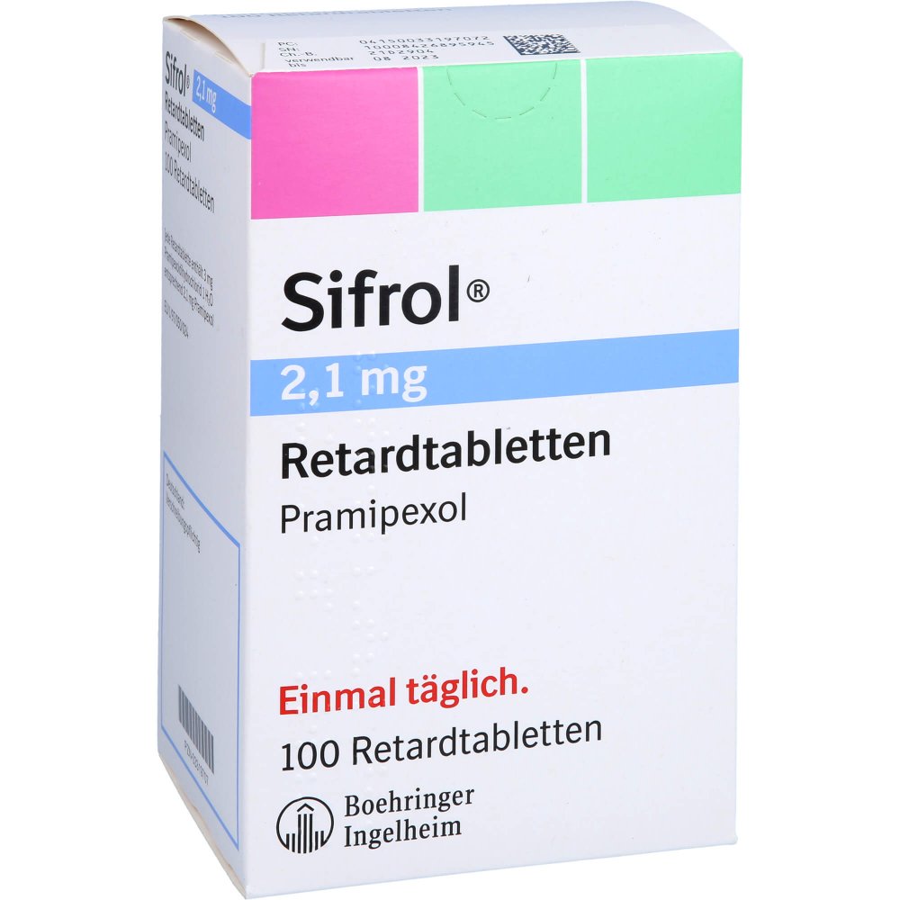 Das Produktfoto zeigt Sifrol 2,1 Mg Retardtabletten (100 stk) PZN 03319707