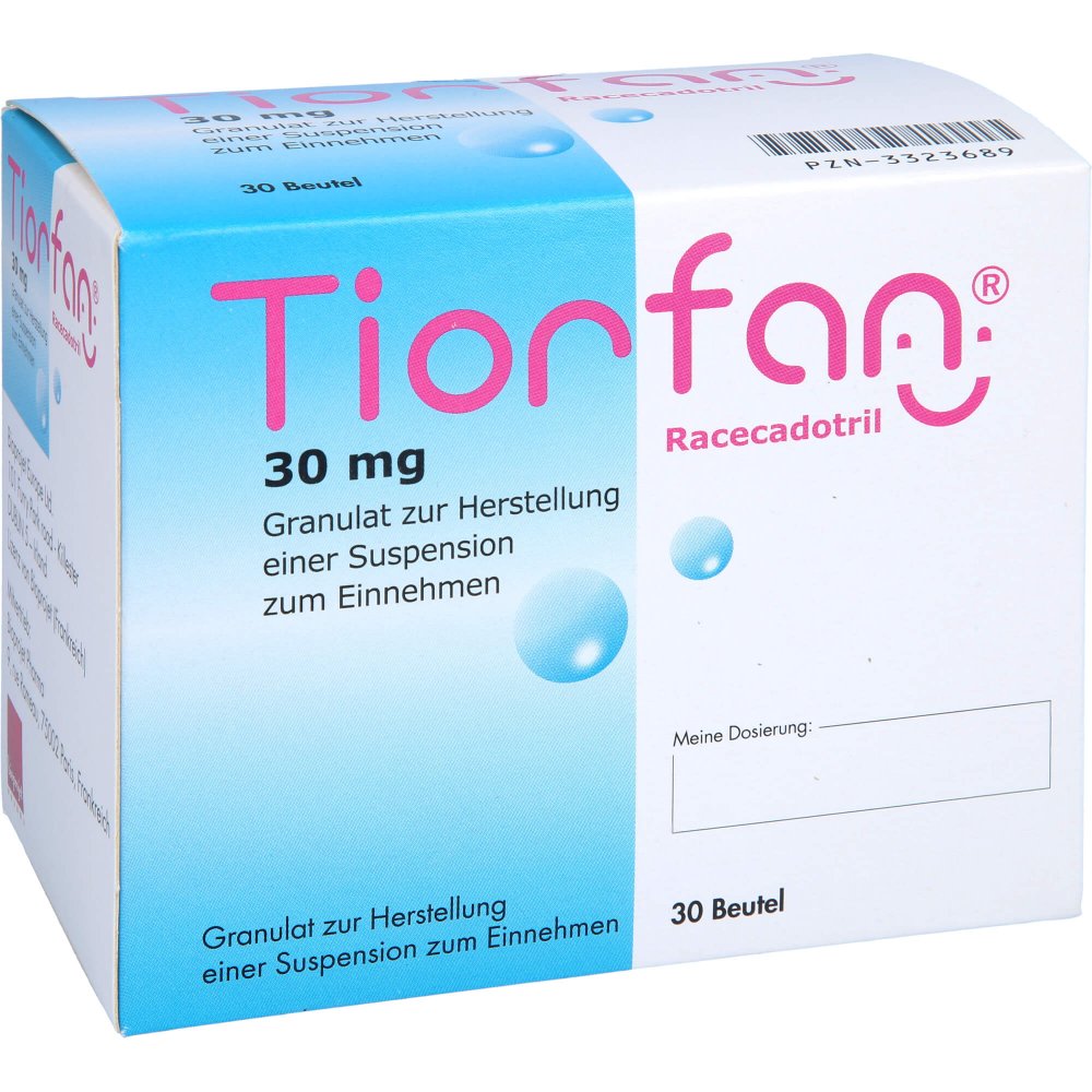 Das Produktfoto zeigt Tiorfan 30 Mg Granulat Z.Herstell.Ein.Susp.Z.Einn. (30 stk) PZN 03323689