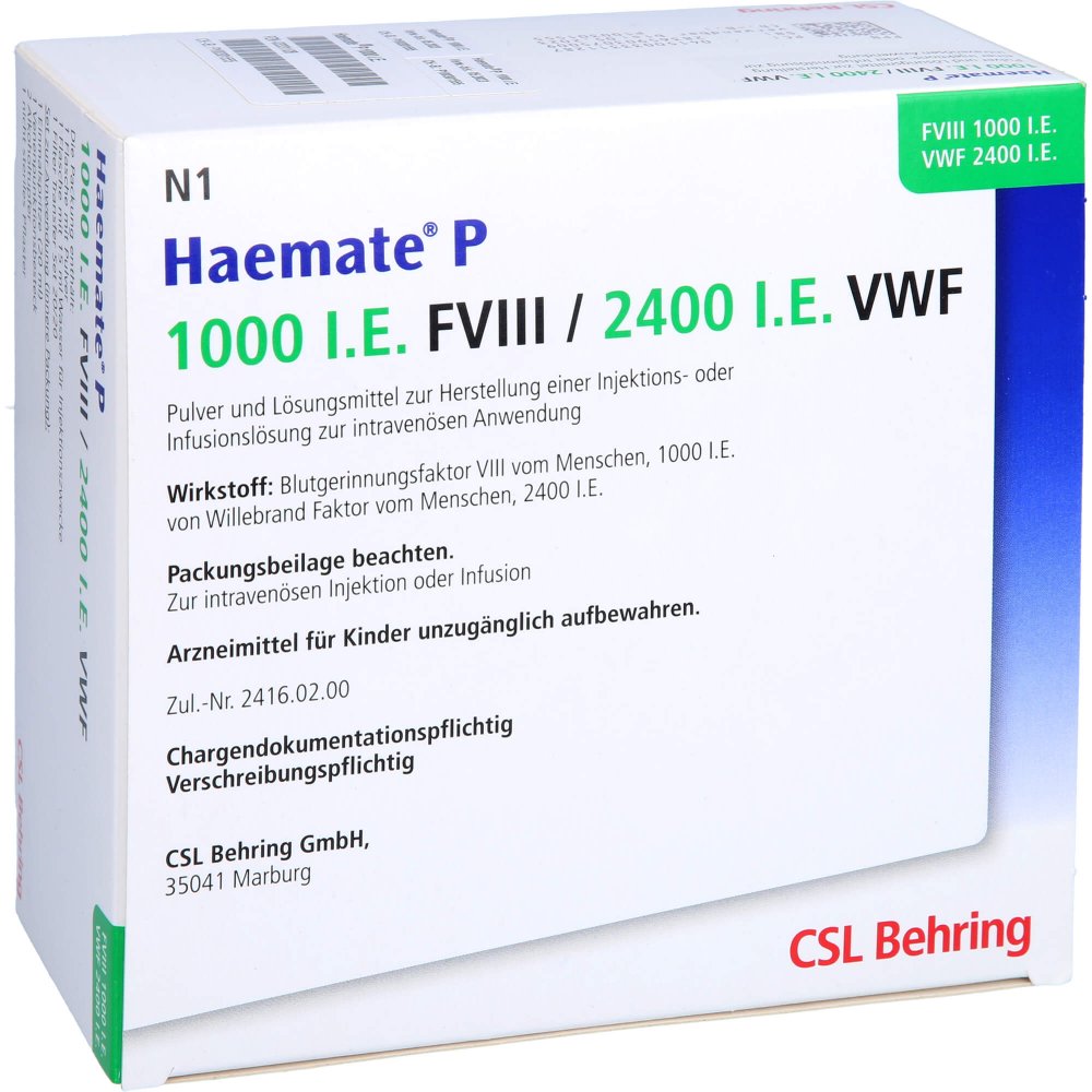 Haemate P 1000 I.E. Plv.U.Lm Z.H.E.Inj.-/Inf.-Lsg. (1 stk)