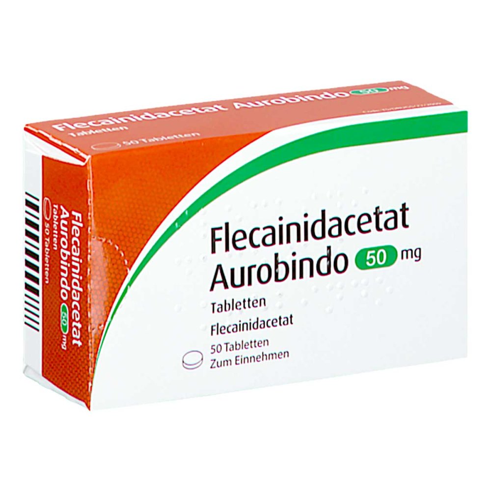 Das Produktfoto zeigt Flecainidacetat Aurobindo 50 Mg Tabletten (50 stk) PZN 03335907