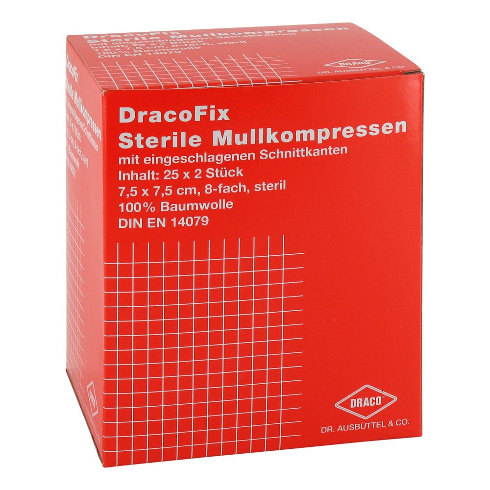 Dracofix Peel Kompressen 7,5x7,5 Cm Steril 8fach (25X2 stk)
