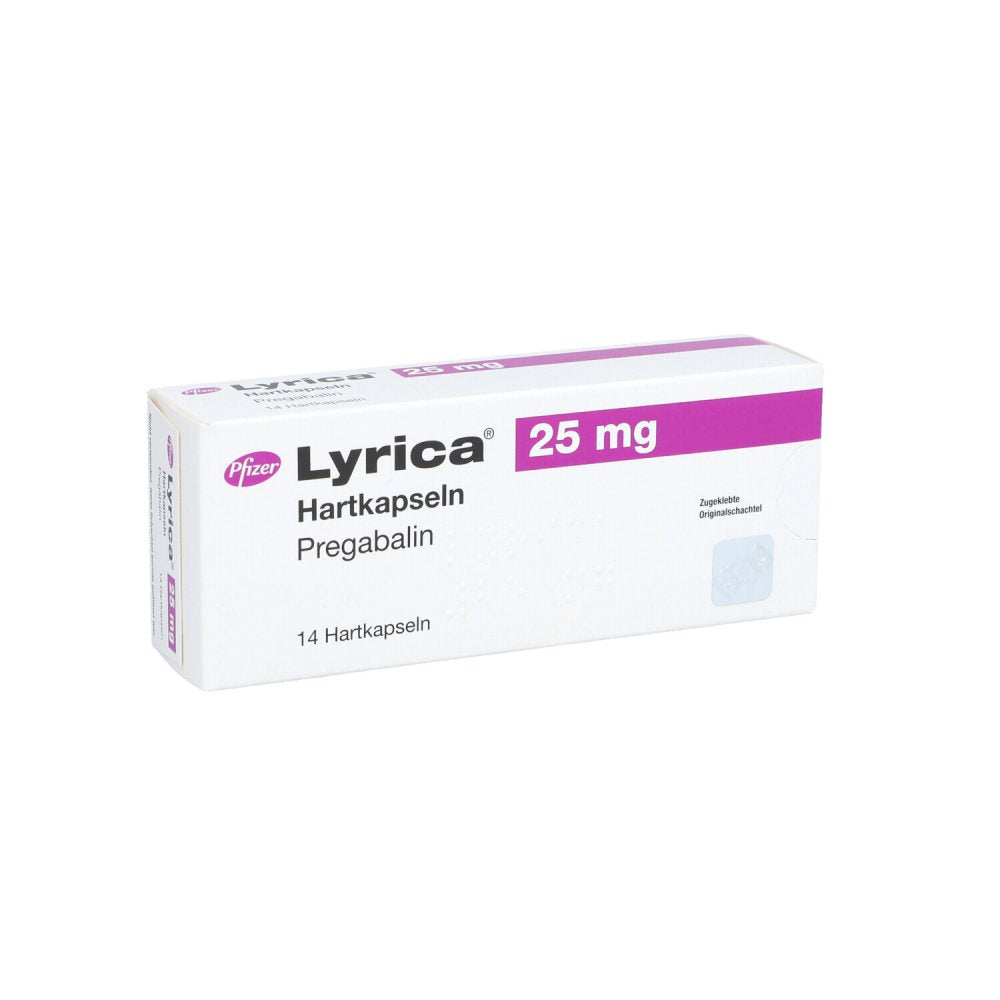 Das Produktfoto zeigt Lyrica 25 Mg Hartkapseln (14 stk) PZN 03389085