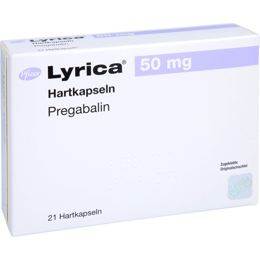 Das Produktfoto zeigt Lyrica 50 Mg Hartkapseln (21 stk) PZN 03389300