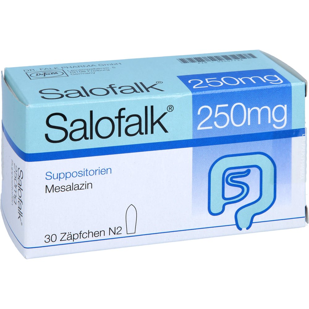Das Produktfoto zeigt Salofalk 250 Mg Suppositorien (30 stk) PZN 03407133