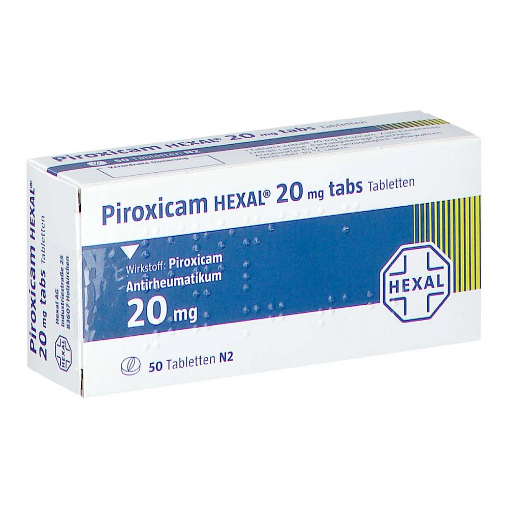Das Produktfoto zeigt Piroxicam Hexal 20 Mg Tabs Tabletten (50 stk) PZN 03411962