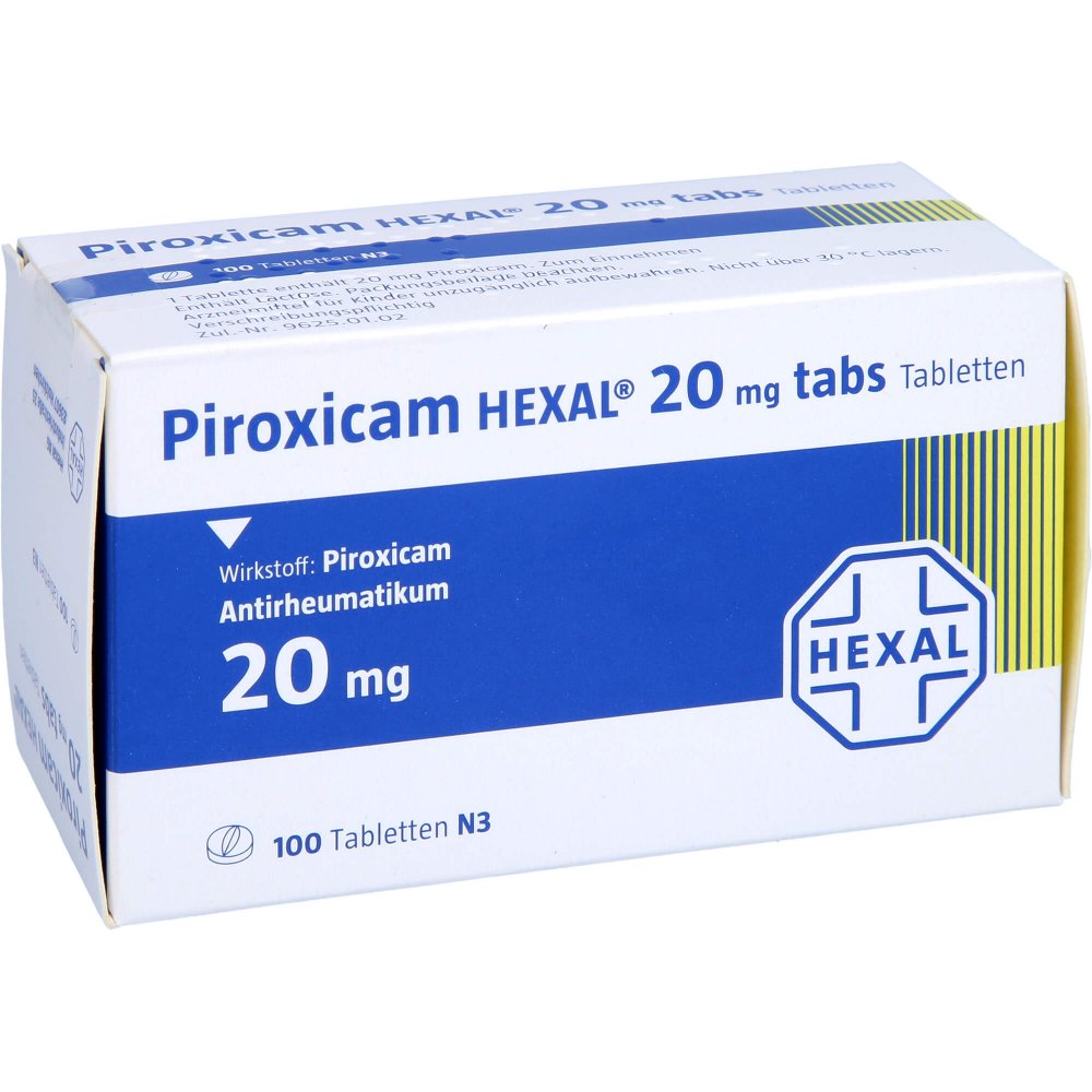 Das Produktfoto zeigt Piroxicam Hexal 20 Mg Tabs Tabletten (100 stk) PZN 03411979