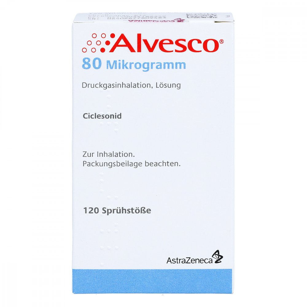 Das Produktfoto zeigt Alvesco 80 Μg 120 Hub Druckgasinhalation (1 stk) PZN 03418935